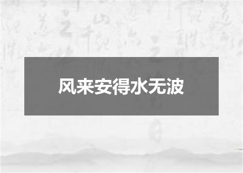 风来安得水无波