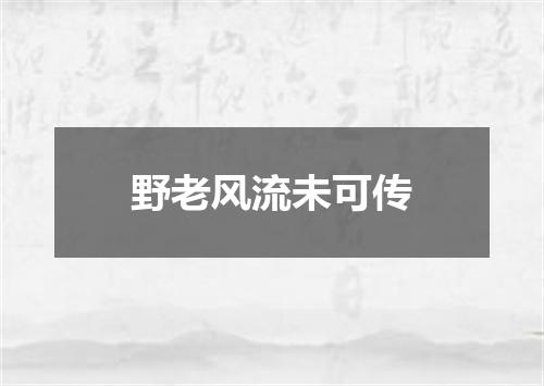 野老风流未可传