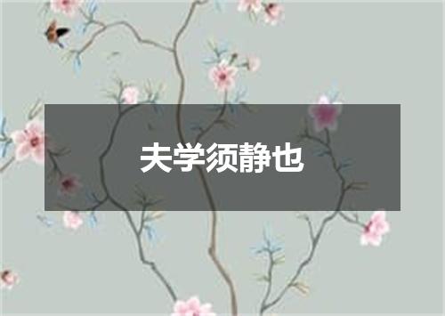 夫学须静也