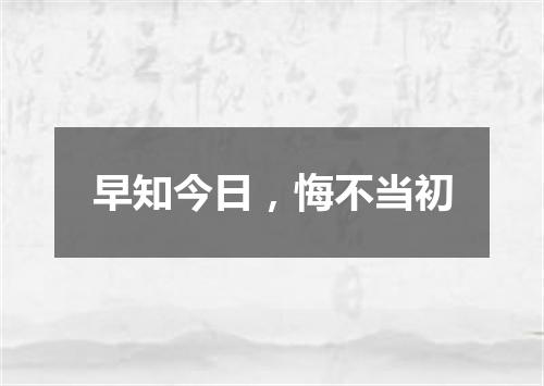 早知今日，悔不当初