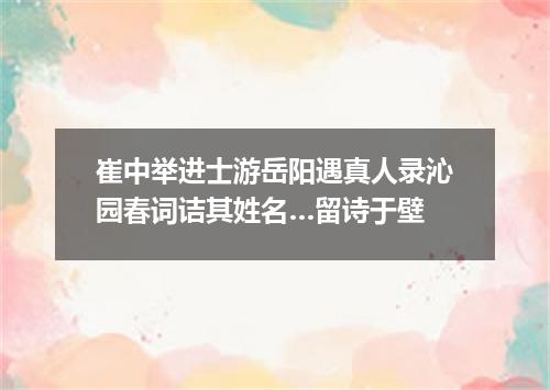 崔中举进士游岳阳遇真人录沁园春词诘其姓名…留诗于壁