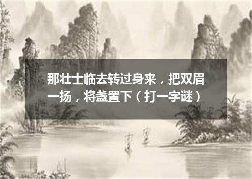 那壮士临去转过身来，把双眉一扬，将盏置下（打一字谜）