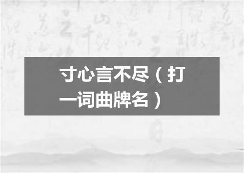 寸心言不尽（打一词曲牌名）