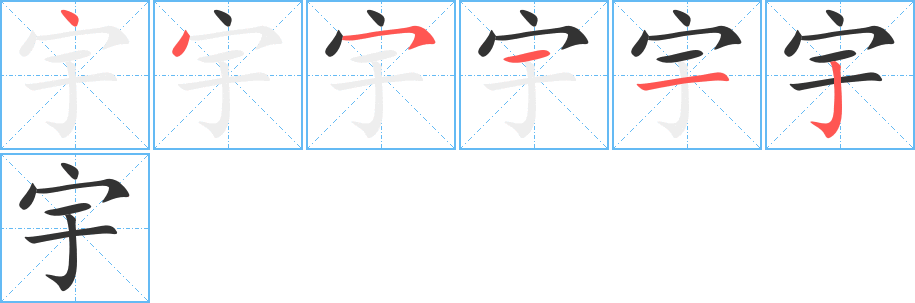 宇的笔画顺序字笔顺的正确写法图