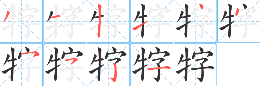 牸的笔画顺序字笔顺的正确写法图