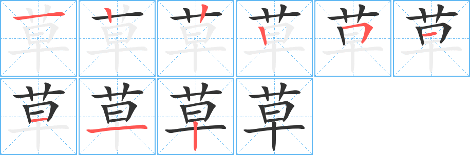 草的笔画顺序字笔顺的正确写法图