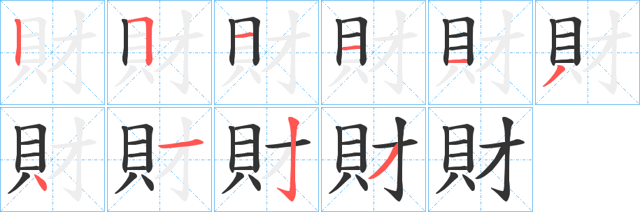 財的笔画顺序字笔顺的正确写法图