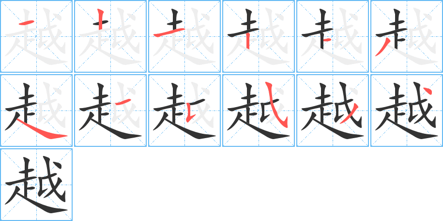 越的笔画顺序字笔顺的正确写法图